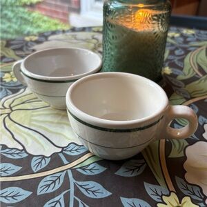 Vintage Classic Green Stripe Buffalo China Restaurant Ware Mugs set of 2